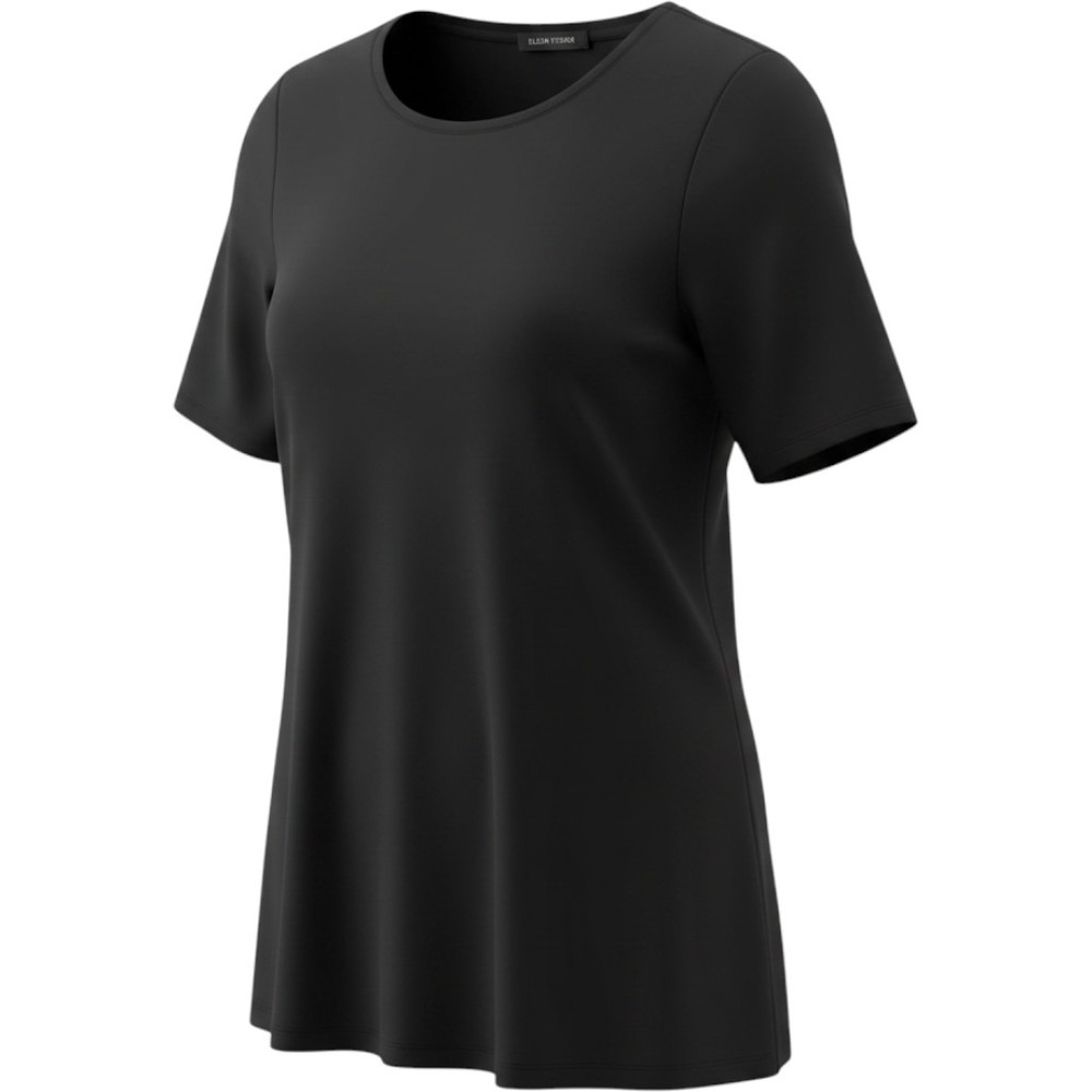 Eileen Fisher Swing Tunic Top Womens PL Black Viscose Jersey Short Sleeve Petite